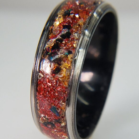 "Autumn" Ring with Black Opal & Red German Glass - Picture 3 of 6